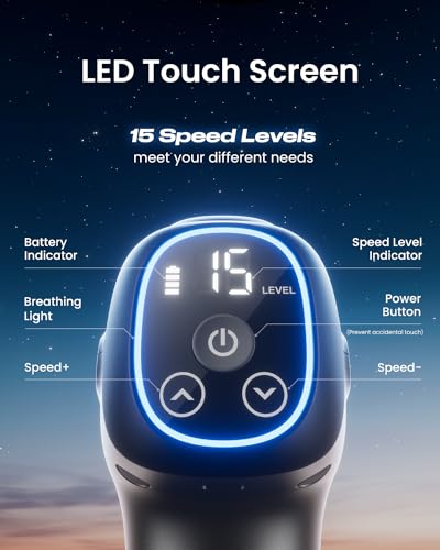 RENPHO Massage Gun Deep Tissue, Percussion Muscle Massage Gun for Athletes, Electric Handheld Massager Gun for Pain Relief Relax 6 Massage Head, 15 Speed (Black)