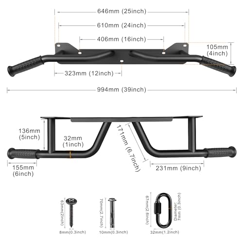 Kipika Pull Up Bar for Doorway Wall Mounted Multi-Grip Strength Bar with Resistance Band Hooks | Heavy-Duty Multifunctional Chin Up Bar for Home Gym Workout | 39-Inch Wide 600 Lbs Capacity