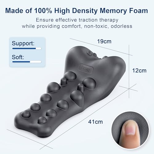 Neck and Shoulder Relaxer with Upper Back Massage Point, Cervical Traction Device Neck Stretcher for TMJ Pain Relief and Cervical Spine Alignment Chiropractic Pillow (Grey)