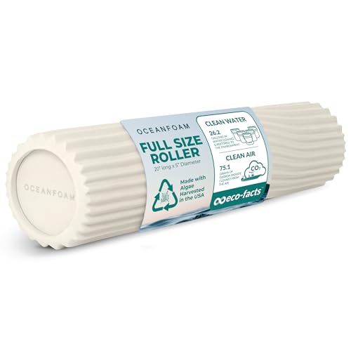 Oceanfoam Tidal Roller - Natural - Muscle Massage Foam Roller for Back Pain & Stretching - Firm and Ergonomic Wide Wave Textured - Yoga, Athletics, & Wellness - Full Size, 20" x 5"