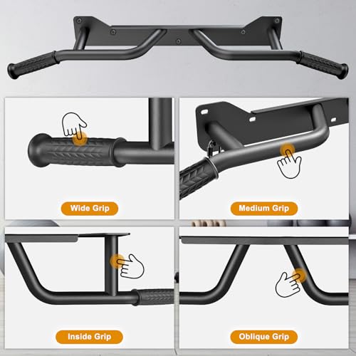 Kipika Pull Up Bar for Doorway Wall Mounted Multi-Grip Strength Bar with Resistance Band Hooks | Heavy-Duty Multifunctional Chin Up Bar for Home Gym Workout | 39-Inch Wide 600 Lbs Capacity