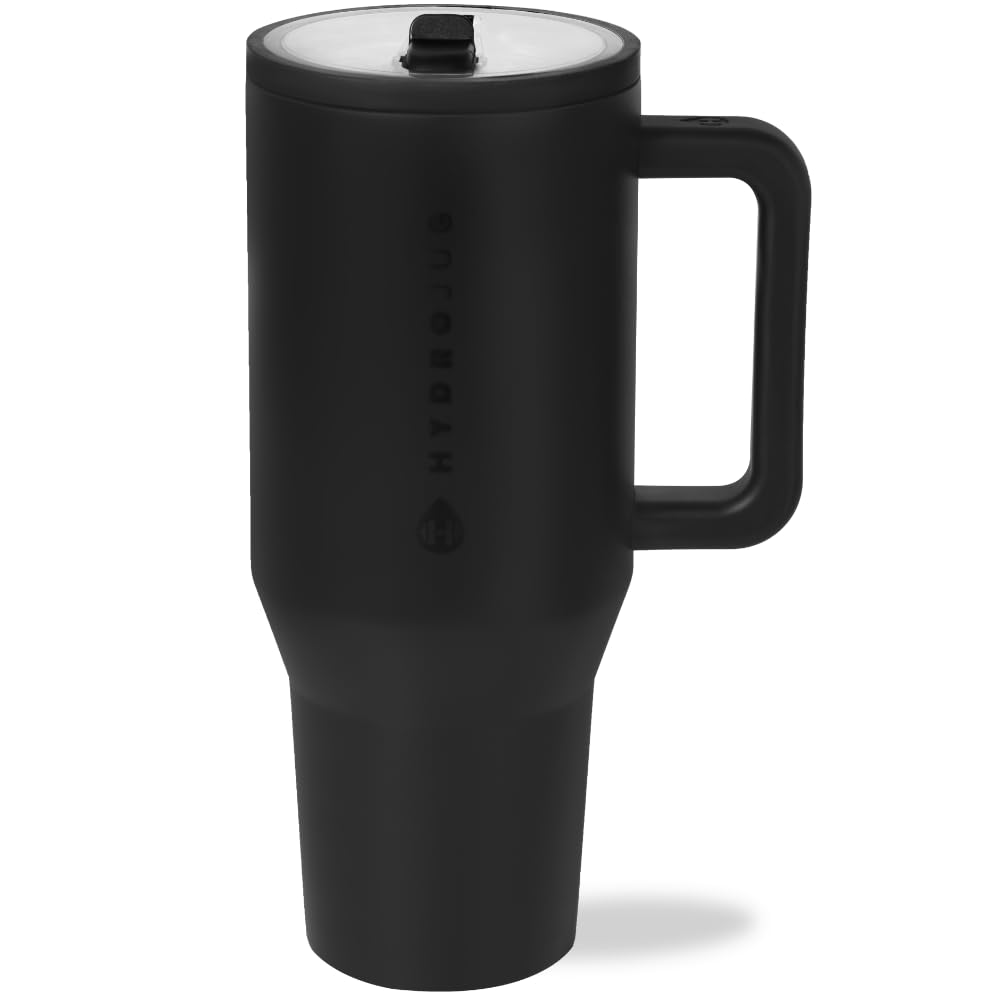 HydroJug Traveler - 32 oz Water Bottle with Handle & Flip Straw - Fits in Cup Holder, Leak Resistant Tumbler-Reusable Insulated Stainless Steel & Rubber Base - Gifts for Women & Men, Cream