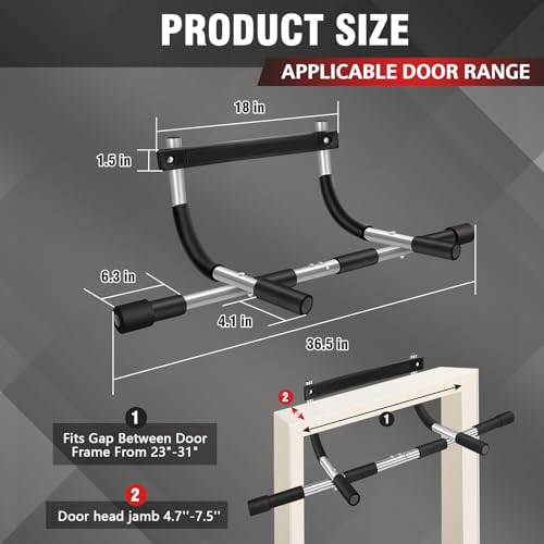 TOPOKO Upgrade Pull Up Bar for Doorway - Max Capacity 440 lbs, Portable Upper Body Workout Bar for Strength Training