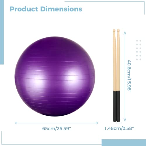 joyibay Cardio Drumming Equipment Set, Fitness Balance Ball with Pump & 3.2oz Cardio Drumming Sticks, Aerobic Exercise Ball for Workouts, Stability, Pilates, Yoga, Pregnancy Gymnastics