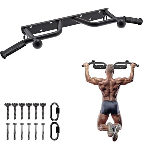 SELEWARE Heavy Duty Wall Mounted Doorway Pull Up Bar Fully Welded Multifunctional Chin Up Bar with Resistance Band Hooks & Ball Finger Training, 500LB Capacity Support Beam or Joist Mount