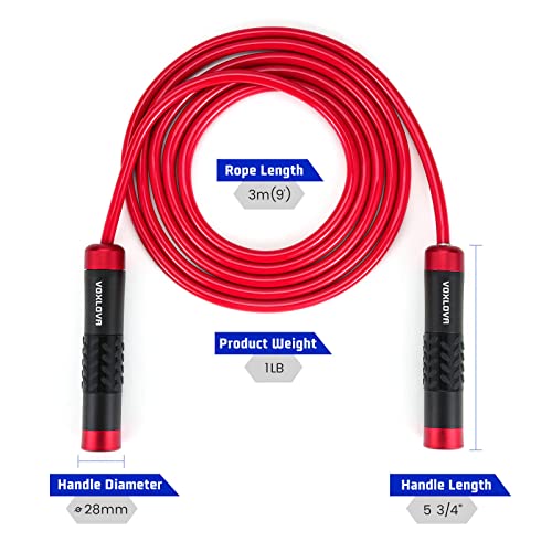 Weighted Rope - 1LB Heavy Jump Rope for Men Women Fitness Workouts, Non-Slip Aluminum Handles, Premium Skipping Rope for Exercise, Adjustable Length 9MM Solid PVC/Cotton Rope