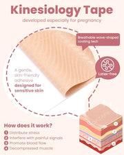 OK TAPE Pregnancy Belly Band Tape, for Belly Pain, Back Pain Relief, Swelling Relief, Non-irritant Physical Belly Support Tape for Pregnant Women, Precut 12 Strips, 4 Sets - Week 27 onwards