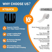 PreCut Kinesiology Tape for Knees, 12PCS Upgraded Waterproof KTQUICK Knee Tape for Knee Pain Relief Pre Cut, Original Cotton Athletic Knee Tape, Waterproof&Hypoallergenic Latex-Free for Sports (Black)