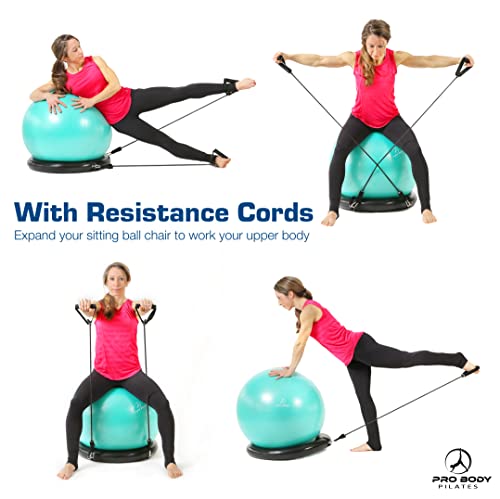 ProBody Pilates Yoga Ball Chair, Exercise Ball Chair with Base or Stand for Home Office Desk Sitting or Workout, 65cm Antiburst Balance & Stability Ball Seat, Large Gym Ball for Back, Abs