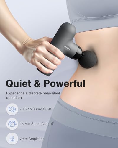 Mini Massage Gun, Percussion Muscle Massager for Back Pain Relief, Compact Sports Travel Massage Gun with 6 Massage Heads 4 Speeds, Gift for Her, Home, Athletes