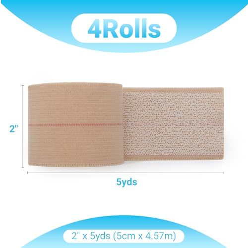 OK TAPE Elastic Adhesive Tape Bandage Tape Wrap - 4 Rolls, Flexible Stretch Bandages for Sports Ankle, Knee and Wrist Sprains (Beige,2 Inch Wide)