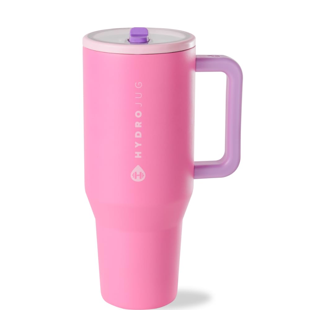 HydroJug Traveler - 32 oz Water Bottle with Handle & Flip Straw - Fits in Cup Holder, Leak Resistant Tumbler-Reusable Insulated Stainless Steel & Rubber Base - Gifts for Women & Men, Cream