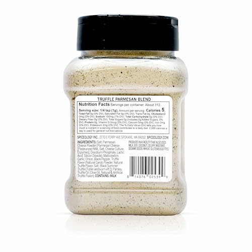 Spiceology – Truffle Parmesan Salt & Seasoning – Gourmet Blend of Black Truffle, Parmesan Cheese, Garlic & Herbs – Ideal for Fries, Popcorn, Potatoes, Pasta & More – 11 oz