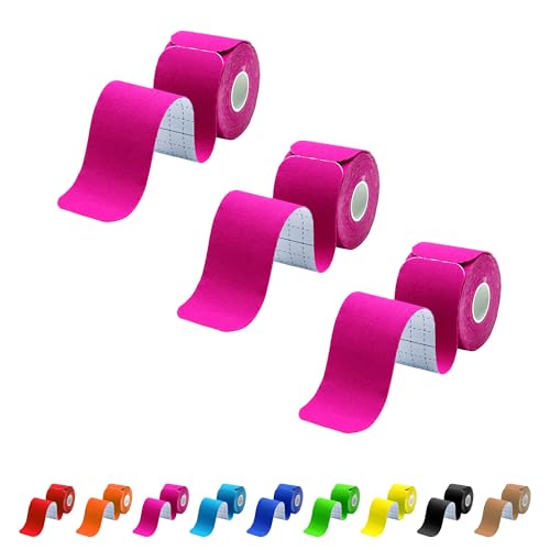 Kinesiology Tape Precut 3 Rolls, Athletic Sports Tape for Muscle Joints Support, 60 Strips for Knee Ankle Shoulder Wrist, Latex Free and Water Resistant, Pink