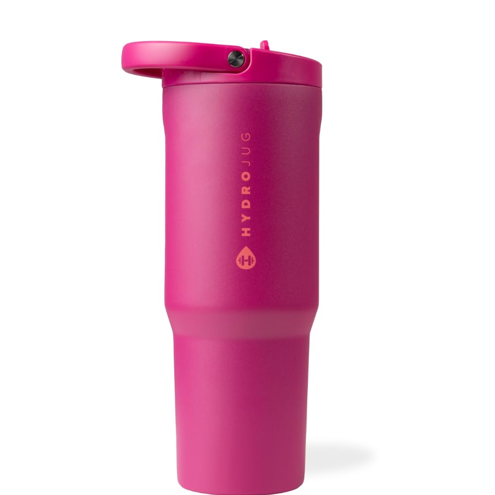 HydroJug Sport - Stainless Steel Tumbler with Straw, Vacuum Insulated, 32oz Leakproof Water Bottle, Ergonomic Design, Reusable, Dishwasher Safe, Rubber Base, Durable for Gym or Outdoors, Pink Sand