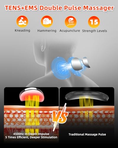 Wireless Heated Neck Stretcher, Cordless Neck Shoulder Cervical Traction Device with 3 Heating Levels, 3 Massager Modes, Timmer for Muscle Relax Hump Corrector