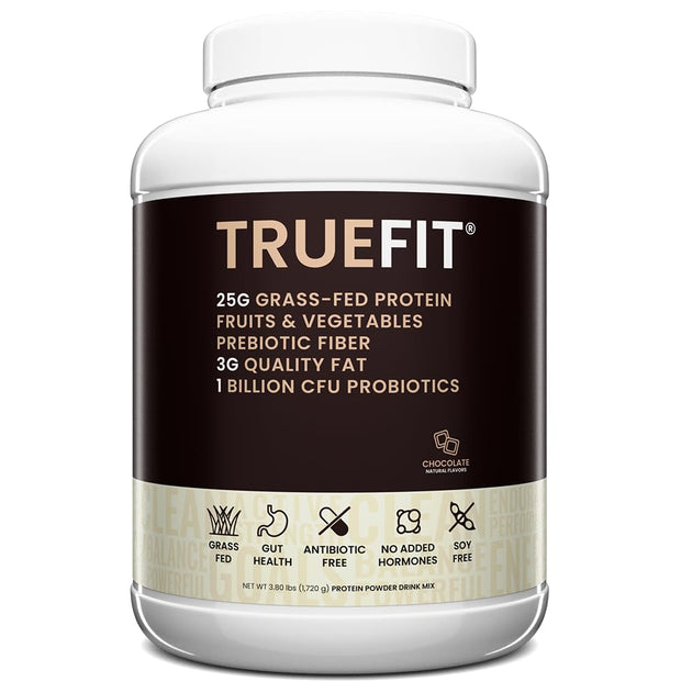 TrueFit Gut Healthy Protein Powder, Grass-Fed Whey Meal Replacement Shake with Prebiotics, Probiotics, & Organic Superfoods, Keto Friendly, Gluten Free (Packaging May Vary)
