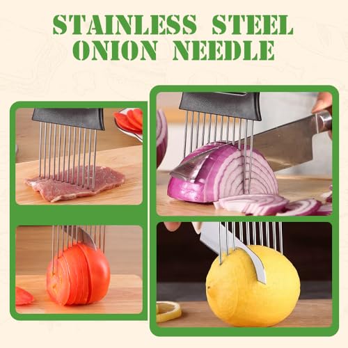 Stainless Steel Onion Slice Holder, 2025 New Onion Slice Holder for Slicing, Chopper Assistant Tool, Lemon Slicer Vegetable Cutter for Meat, Lemon, Potato, Tomato - Kitchen Gadgets (1)