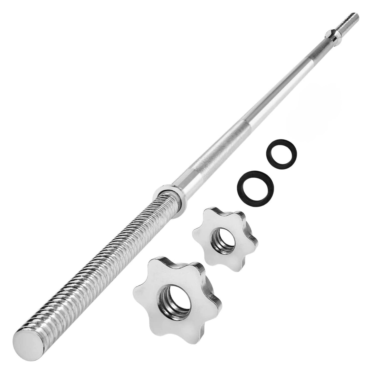 Yes4All 480LB Standard Straight Barbell 60" & EZ Curl Bar 47", Weight Bar 1" Diameter - Star Lock Collars & Rubber Ring for Deadlifts, Squats