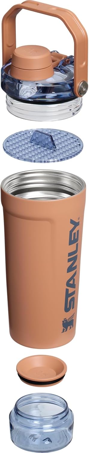 Stanley Activate Shaker Bottle 20 oz | Leakproof Insulated Stainless Steel Shaker Cup | Base Storage and Twist On Fast Flow Lid | Protein Shakes and Pre Workout Powder | BPA-Free | Toast