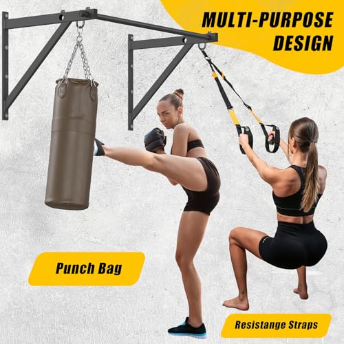 Wall Mounted Pull Up Bar, Adjustable Depth 51" Chin Up Bar, Strength Training Pull-Up Bars 500LBS Weight Capacity, Home or Garage Gym Chin Up Workout Training Station