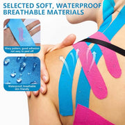 OBTANIM 4 Rolls Waterproof Breathable Kinesiology Tape, Athletic Elastic Kneepad Muscle Pain Relief Knee Taping for Gym Fitness Running Tennis Swimming Football (Black, Skin, Pink, Light Blue)