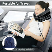 S Cervical Neck Traction Device for Neck Pain Relief - Inflatable Neck Stretcher Collar for Decompression - Best Home Use Neck Brace Pump (Black Plush)