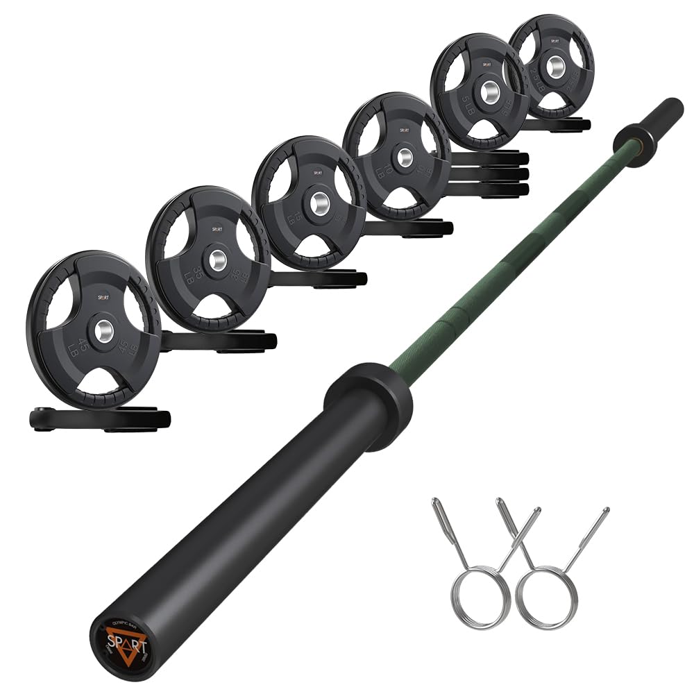 7FT Olympic Barbell Bar with Weight Plate Set Combo, Solid Olympic Bar with Bearings, 700Lbs Capacity Weight Bar for Home Gym Strength Training, Weightlifting, Powerlifting, Fit for 2" Olympic Plates