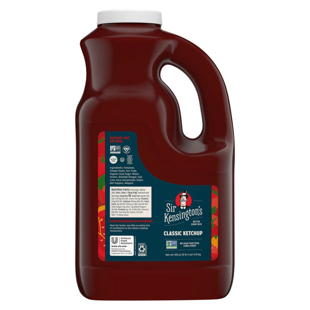 Sir Kensington's Classic Ketchup, Plastic Jug, Non-GMO, No Artificial Colors, No Artificial Flavors, Soy Free, Gluten Free, Vegan, 148oz Jug, Pack of 4