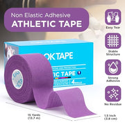 OK TAPE 4 Rolls Athletic Tape, Sports Tape for Injuries, Rigid, Easy Tear Medical Tape, Wrist Tape, No Sticky Residue | Secure Ankle, Finger, Knee- 1.5inch x 15yards (Purple)
