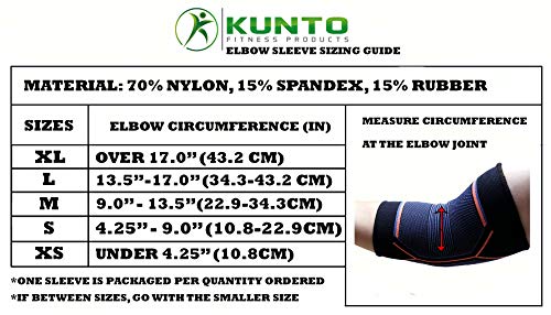 Kunto Fitness Elbow Brace Compression Support Sleeve (Shipped From USA) for Tendonitis, Tennis Elbow, Golf Elbow Treatment - Reduce Joint Pain During Any Activity!