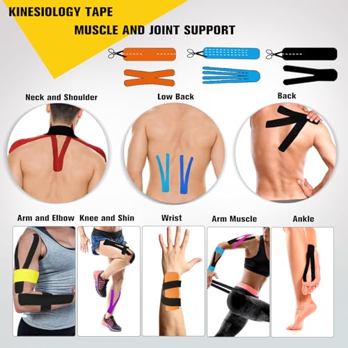 Kinesiology Tape Precut 3 Rolls, Athletic Sports Tape for Muscle Joints Support, 60 Strips for Knee Ankle Shoulder Wrist, Latex Free and Water Resistant, Pink