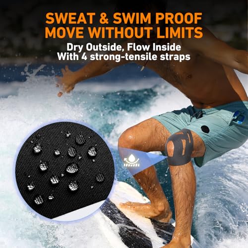 PreCut Kinesiology Tape for Knees, 12PCS Upgraded Waterproof KTQUICK Knee Tape for Knee Pain Relief Pre Cut, Original Cotton Athletic Knee Tape, Waterproof&Hypoallergenic Latex-Free for Sports (Black)