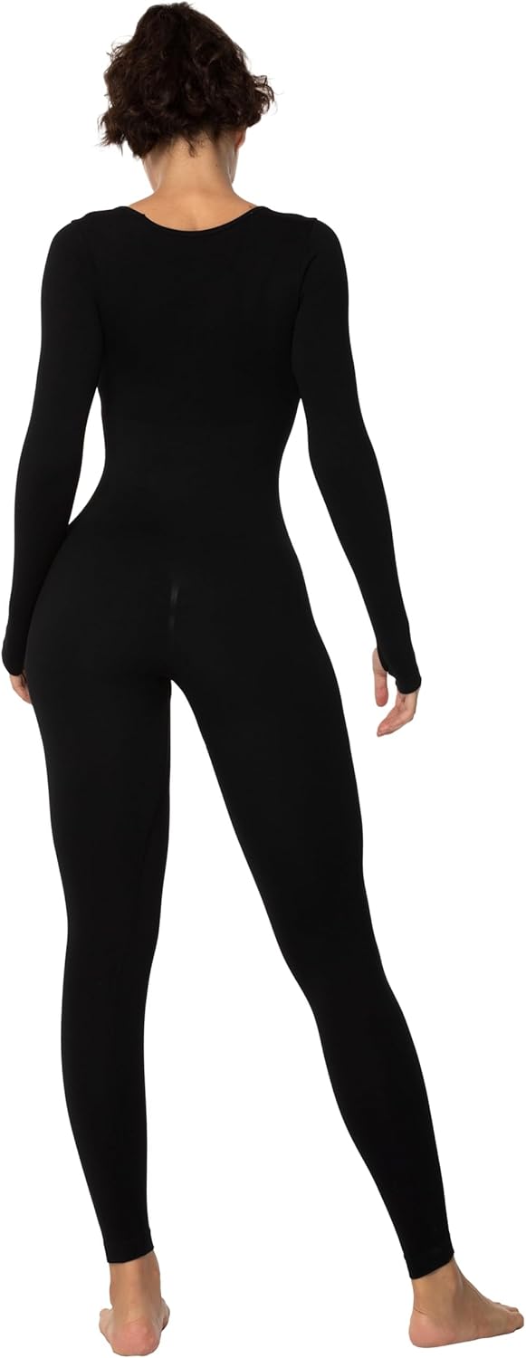 Sunzel Long Sleeve Bodysuits One Piece Jumpsuit for Women with Square Neck and Butt Scrunch Leggings Seamless Ribbed Rompers