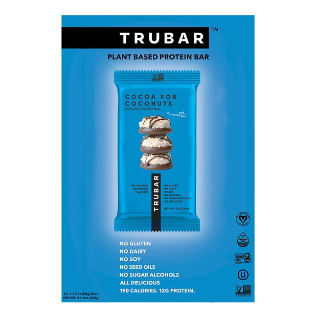 TRUBAR Vegan Protein Bar, Shake it Bake it Birthday Cake it, Gluten Free, Plant Based Protein, Dairy Free, Non GMO, Soy Free, No Sugar Alcohols, 12G Protein, 12G Fiber, 23G Carb, On the Go Snack Bars, 12 ct