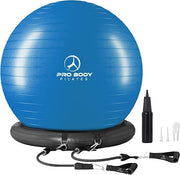 ProBody Pilates Yoga Ball Chair, Exercise Ball Chair with Base or Stand for Home Office Desk Sitting or Workout, 65cm Antiburst Balance & Stability Ball Seat, Large Gym Ball for Back, Abs