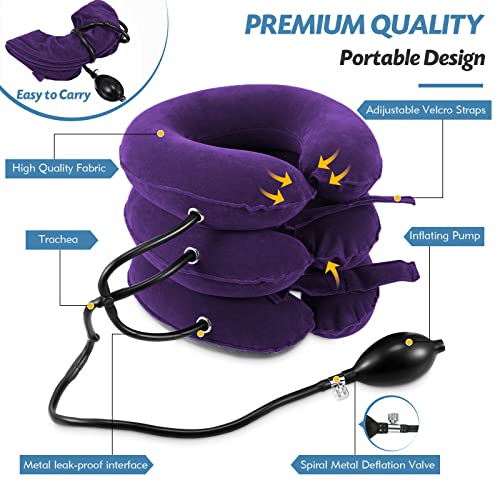 Neck Stretcher, Cervical Traction Device, Neck Traction Device, Neck Pain Relief, Adjustable Inflatable Neck Brace & Neck Stretcher Cervical Traction, Neck Decompression Home Use (Purple)