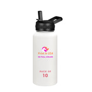 Personalized Custom Print in USA Water Bottle 32oz Stainless Steel Double Wall Coffee Cup with Lid & Straw Insulated Tumbler with Colorful Text Logo Photo