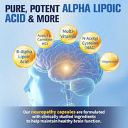Nerve & Peripheral Neuropathy Support Supplement with 1200mg R-Alpha Lipoic Acid L-Carnitine Vitamin B12 B1 B6 D3 E Folate Lions Mane NAC Magnesium Turmeric - Liver Detox, Antioxidant & Mental Support