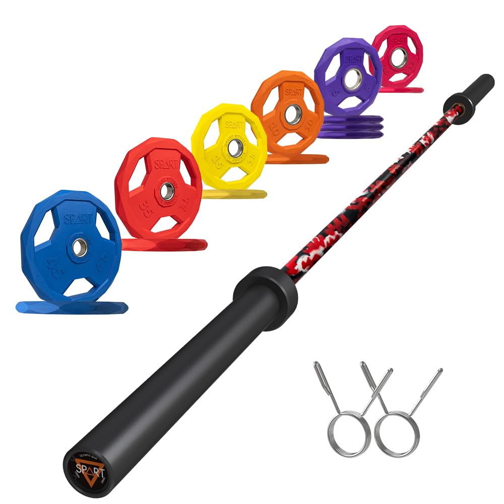 7FT Olympic Barbell Bar with Weight Plate Set Combo, Solid Olympic Bar with Bearings, 700Lbs Capacity Weight Bar for Home Gym Strength Training, Weightlifting, Powerlifting, Fit for 2" Olympic Plates