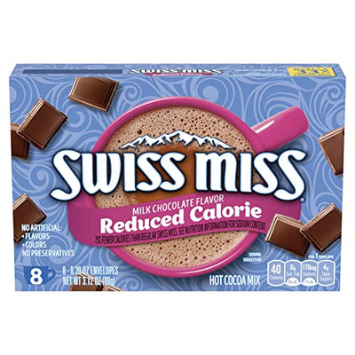 Swiss Miss Milk Chocolate Flavor Reduced Calorie Hot Cocoa Mix, 0.39 oz. 8-Count (Pack of 12)