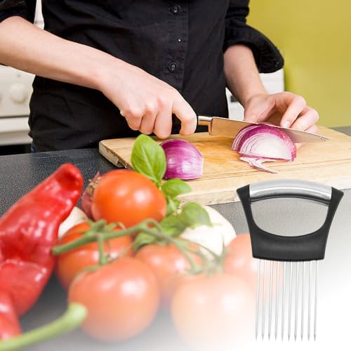 Stainless Steel Onion Slice Holder, 2025 New Onion Slice Holder for Slicing, Chopper Assistant Tool, Lemon Slicer Vegetable Cutter for Meat, Lemon, Potato, Tomato - Kitchen Gadgets (1)