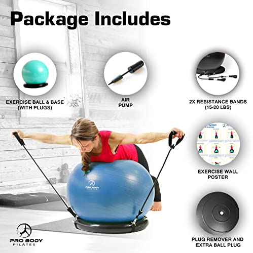 ProBody Pilates Yoga Ball Chair, Exercise Ball Chair with Base or Stand for Home Office Desk Sitting or Workout, 65cm Antiburst Balance & Stability Ball Seat, Large Gym Ball for Back, Abs