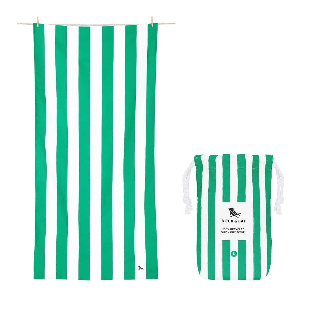 Dock & Bay Beach Towel - Quick Dry, Sand Free - Compact, Lightweight - 100% Recycled - Includes Bag - Cabana - Bondi Blue - Large (160x90cm, 63x35)