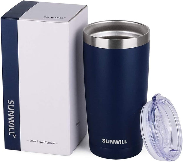 SUNWILL Travel Coffee Tumbler 20 oz, Insulated Mug with Lid, Stainless Steel Cup for Outdoor, Powder Coated Navy