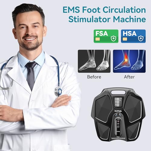 NURSAL EMS Foot Massager for Neuropathy, Electric Muscle Stimulator for Feet & Legs Circulation, TENS Unit for Feet with 6 Reusable Pads, Wireless Remote with 90 Adjustable Intensity Levels