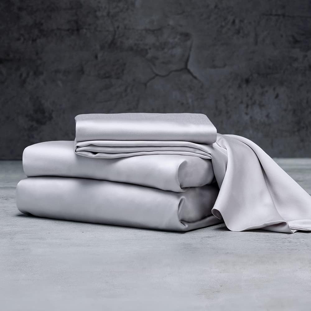 LUXOME Luxury Sheet Set | 100% Rayon (Viscose) from Bamboo | King Size - Stone | Deep Pockets | 4-Piece Set (Fitted, Flat, 2 Pillowcases)