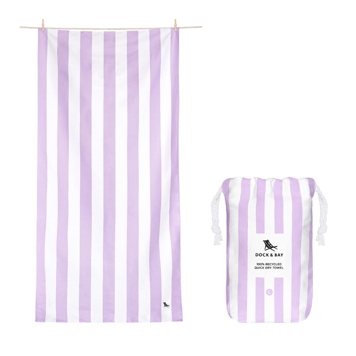 Dock & Bay Beach Towel - Quick Dry, Sand Free - Compact, Lightweight - 100% Recycled - Includes Bag - Cabana - Bondi Blue - Large (160x90cm, 63x35)