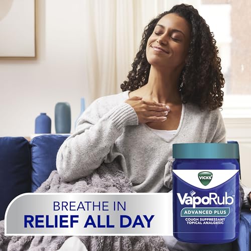 Vicks VapoRub Advanced Plus, Powerful Cough Suppressant, Topical Chest Rub & Analgesic Ointment, Medicated Vicks Vapors, Fast Cough Relief, 2.82oz x 2