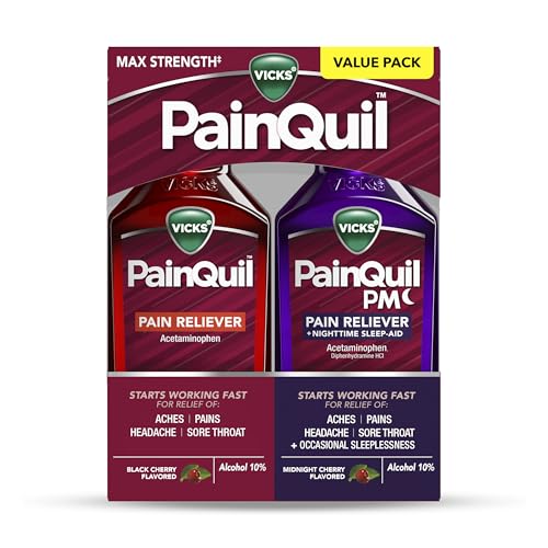 Vicks PainQuil & PainQuil PM Pain Relief Liquid, 1000mg Acetaminophen, 2x12 oz